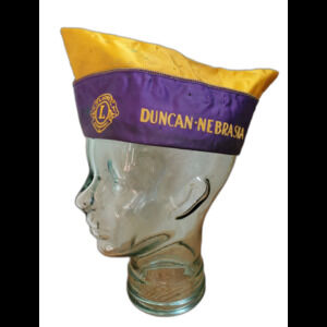 VTG Lions Club Champ Silk Hat Cap Purple & Gold Duncan Nebraska Stains Flaws